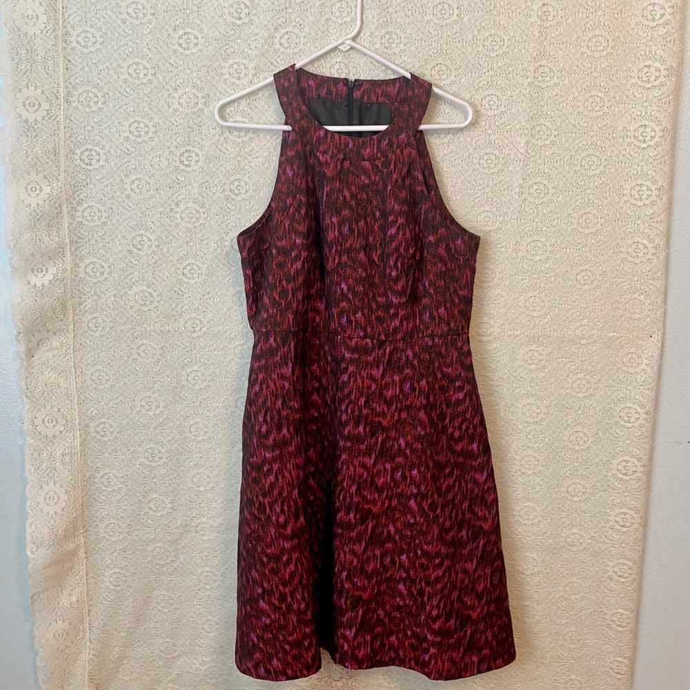 Calvin Klein Black Red Purple Pattern Knee Length Flare Dress Size 14